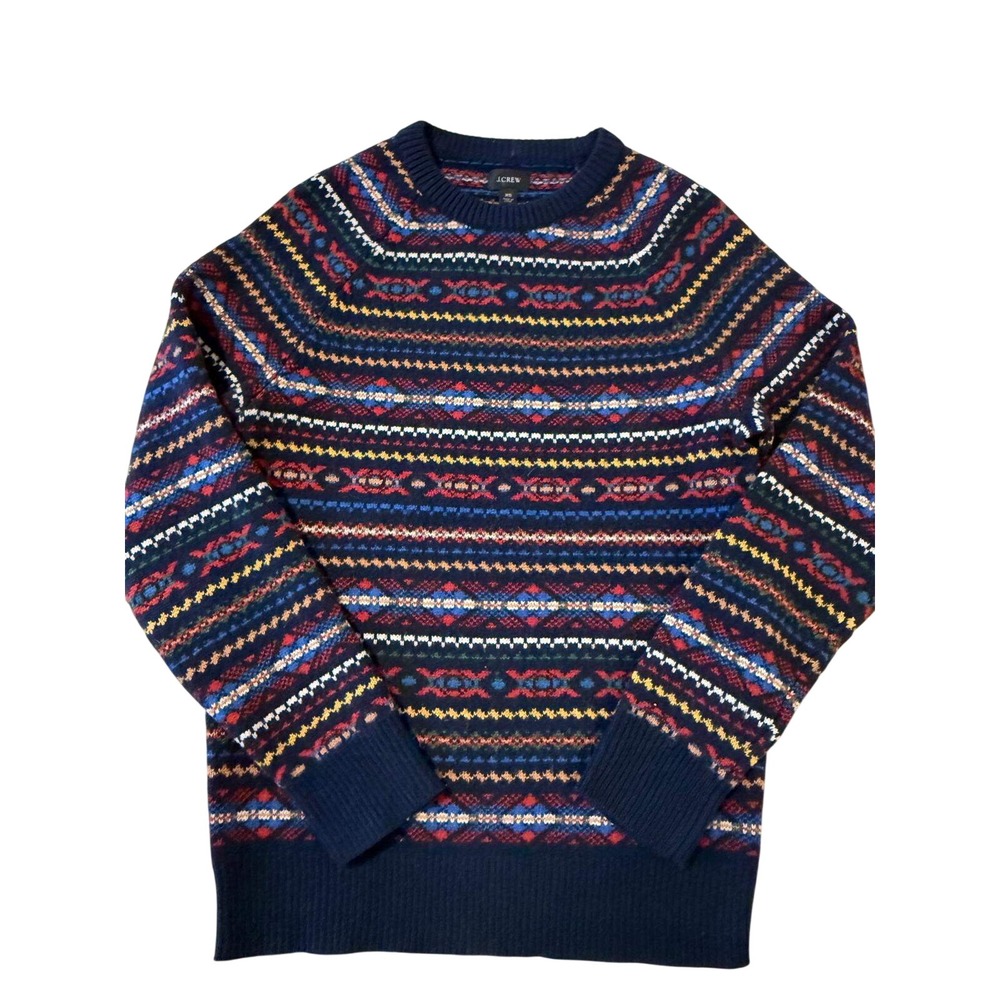 JCrew Fair Isle Sweater XS 100% Lambswool MultiColor Holiday Crewneck Wool